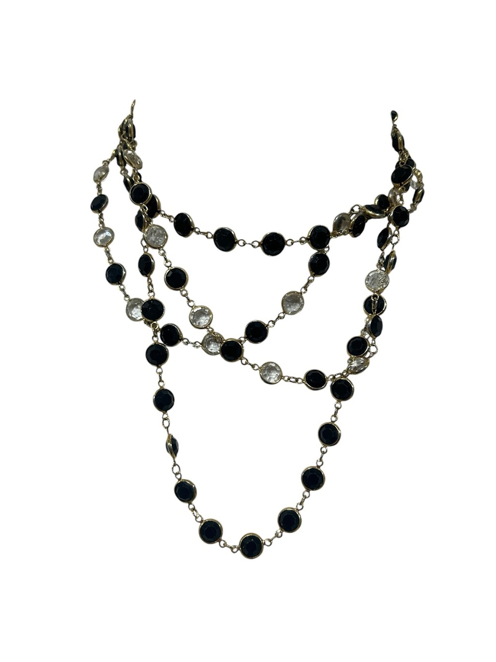 Vintage 1980’s pair of Swarovski Black & clear crystals Multi Station Necklaces